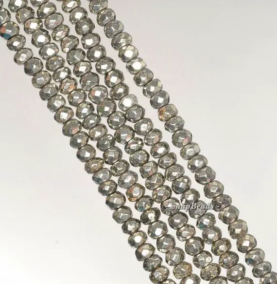 4x3mm Iron Pyrite Gemstone Grade Aa Faceted Rondelle Loose Beads 15.5 Inch Full Strand (90190672-137)