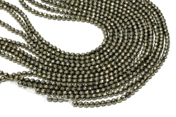 Gu-6092-2 - A Grade Pyrite Faceted Rounds - 64 Facetes - 6mm - Gemstone Beads - 16" Full Strand
