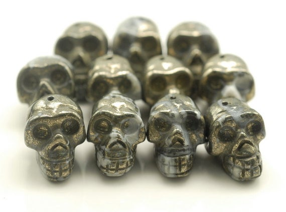 18x14mm Iron Pyrite Gemstone Skull Head 18x14mm Loose Beads 6 Beads (90189051-353)