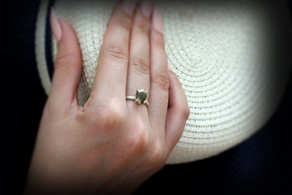 Raw Sterling Silver Pyrite Ring · White Gold Gemstone Ring · Palladium Gemstone Ring · Fine Handmade Solitaire Ring · Pear Cut Ring