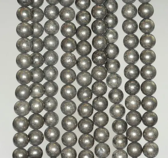 6mm Iron Pyrite Gemstone Round Loose Beads 7.5 Inch Half Strand (90189021-b79)