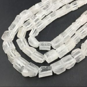 Shop Quartz Chip & Nugget Beads! Raw Quartz Crystal Nuggets Quartz Cylinder Beads 6 Sided Vertical Through Drilled Quartz Crystal Beads Supplies 10-15×12-14mm Full Strand | Natural genuine chip Quartz beads for beading and jewelry making.  #jewelry #beads #beadedjewelry #diyjewelry #jewelrymaking #beadstore #beading #affiliate #ad