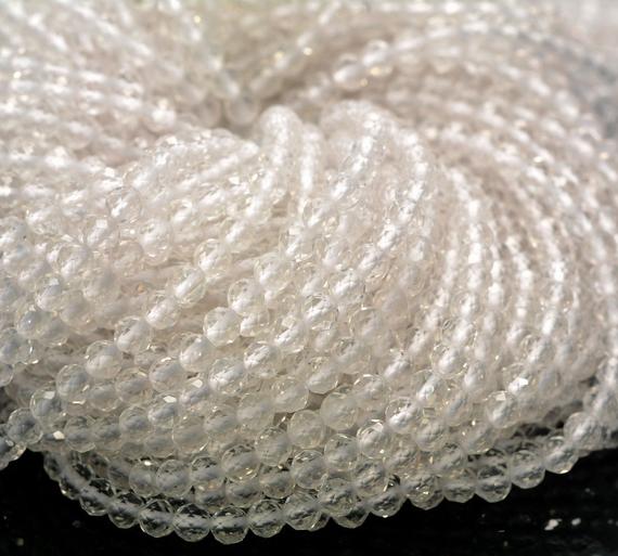 3mm Rock Crystal Clear Quartz Gemstone Micro Faceted Round Grade Aaa Beads 15.5inch Wholesale (80010170-a194)