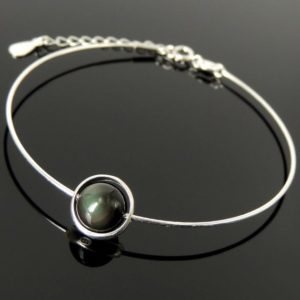 Rainbow Black Obsidian Gemstone Handmade Adjustable Wire Bracelet Saturn Swivel Ring Nickel Lead Free Sterling Silver Parts Made in Italy | Natural genuine Rainbow Obsidian bracelets. Buy crystal jewelry, handmade handcrafted artisan jewelry for women.  Unique handmade gift ideas. #jewelry #beadedbracelets #beadedjewelry #gift #shopping #handmadejewelry #fashion #style #product #bracelets #affiliate #ad