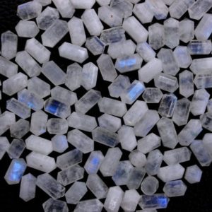 Shop Faceted Gemstone Beads! Natural Rainbow Moonstone Gemstone,Faceted Pencil Shape Beads,Size 5×10 MM Rainbow Moonstone Blue Flashy Double Terminated Pencil Wholesale | Natural genuine faceted Gemstone beads for beading and jewelry making.  #jewelry #beads #beadedjewelry #diyjewelry #jewelrymaking #beadstore #beading #affiliate #ad