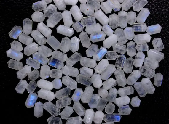 Natural Rainbow Moonstone Gemstone,faceted Pencil Shape Beads,size 5x10 Mm Rainbow Moonstone Blue Flashy Double Terminated Pencil Wholesale