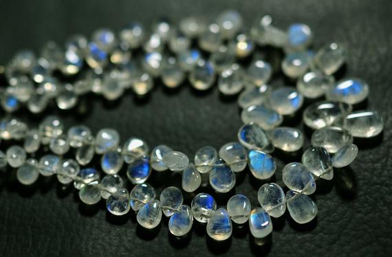 Natural Aa Rainbow Moonstone Beads 4x5mm To 10x14mm Smooth Pear Briolettes Gemstone Beads Blue Fire Moonstone Briolette 7 Inch Strand No3822