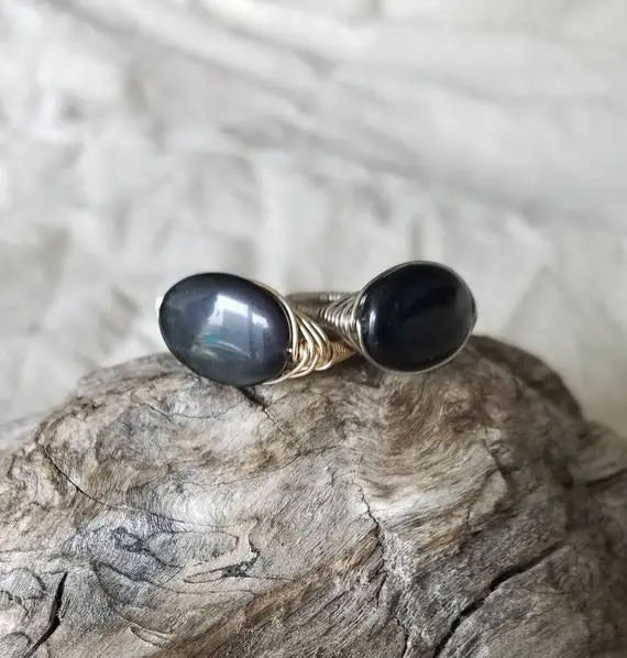 Rainbow Obsidian  Wire Wrapped Ring - Silver Or Gold - Mens - Unisex - Size 7 8 9 10 11 12 -  Kdmens By Kimberly Dewald - Limited Edition