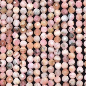 Shop Rhodochrosite Faceted Beads! Not Restockable Genuine Natural Argentina Rhodochrosite Gemstone Beads 3MM Faceted Round A Quality Loose Beads (107781) | Natural genuine faceted Rhodochrosite beads for beading and jewelry making.  #jewelry #beads #beadedjewelry #diyjewelry #jewelrymaking #beadstore #beading #affiliate #ad