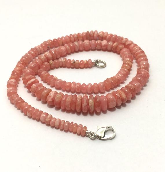 Natural Rhodocrosite Smooth Rondelle 4 - 9 Mm Beaded Necklace 18" Natural Rhodocrosite Rondelle , Rhodocrosite Handmade Necklace