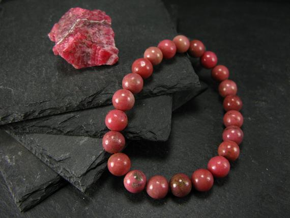 Rhodonite Genuine Bracelet ~ 7 Inches  ~ 10mm Round Beads