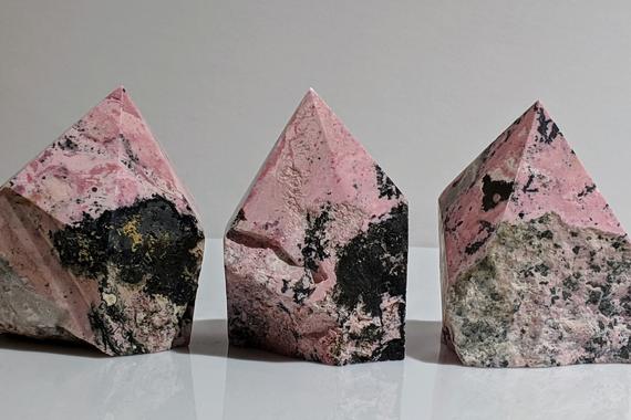 Rhodonite Crystal Points | 2.5"+ Tall Rhodonite Points | Crystal Points | Bulk Crystals | Healing Crystals | Rhodonite Raw Crystals Grids