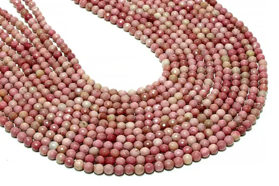 Round Rhodonite Beads,faceted Beads,gemstone Beads,loose Beads,natural Beads,pink Beads,diy Supplies,jewelry Making - 16" Strand