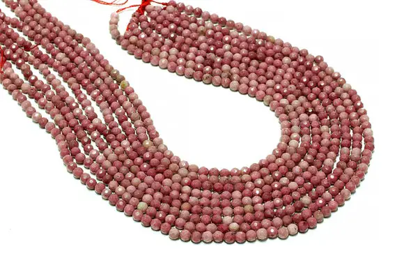 Round Faceted Rhodonite Beads,natural Beads,semiprecious Beads,pink Beads,faceted Beads,gemstone Beads,jewelry Supplies - 16" Strand
