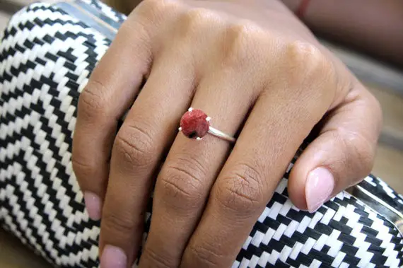 Rhodonite Ring · Cocktail Ring · Silver Ring · Simple Ring · Everyday Ring · Casual Ring · Prong Setting Ring · Pink Ring