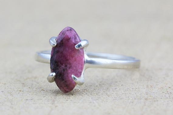 925 Sterling Silver Rhodonite Ring · Pink Marquise Engagement Ring · Custom Solitaire Gemstone Ring · Palladium Stack Rings
