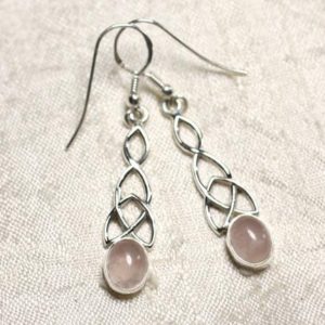 Shop Rose Quartz Earrings! BO241 – Earrings Silver 925 and Rose Quartz Stone Celtic Knot 36mm | Natural genuine Rose Quartz earrings. Buy crystal jewelry, handmade handcrafted artisan jewelry for women.  Unique handmade gift ideas. #jewelry #beadedearrings #beadedjewelry #gift #shopping #handmadejewelry #fashion #style #product #earrings #affiliate #ad