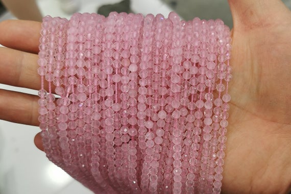 15.5" 4mm Rose Quartz Round Faceted Beads, Pink Gemstone, Semi-precious Stone, Gemstone Wholesale Lgyo