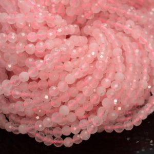 Shop Rose Quartz Faceted Beads! 2MM Rose Quartz Gemstone Pink Micro Faceted Round Grade Aaa Beads 15.5inch WHOLESALE (80010203-A193) | Natural genuine faceted Rose Quartz beads for beading and jewelry making.  #jewelry #beads #beadedjewelry #diyjewelry #jewelrymaking #beadstore #beading #affiliate #ad