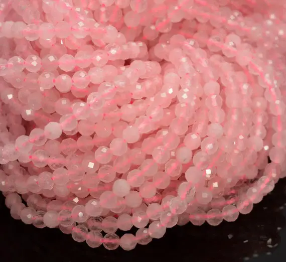 2mm Rose Quartz Gemstone Pink Micro Faceted Round Grade Aaa Beads 15.5inch Wholesale (80010203-a193)