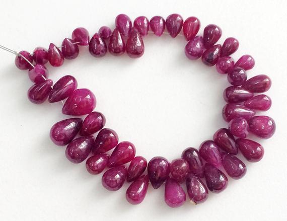 7-11mm Ruby Plain Teardrop Beads, Ruby For Jewelry, Ruby Beads, Genuine Ruby Drops, 10 Pcs Ruby - Pgpa127