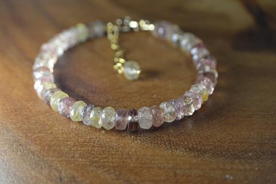 Rutilated Quartz Bracelet In 14k Gold // Strawberry Quartz // Gemstone Statement Bracelet // Stacking Bracelet // Healing Crystal Bracelet