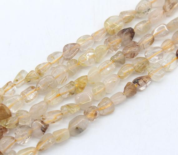 5-7x6-8mm Nugget Rutilated Quartz Beads, Glod Gemstone Beads, Loose Natural Rutilated Quartz Beads, Diy Jewelry Beads-15.5inches--nst1220-13