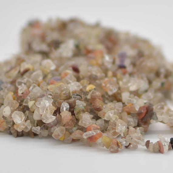 Natural Mixed Rutilated Quartz Semi-precious Gemstone Chips Nuggets Beads - 5mm - 8mm, 32" Strand