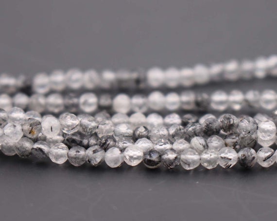 3mm Natural Black Rutile Quartz Faceted Small Size Beads,3mm Small Size Beads Wholesale Bulk Supply,15 Inches One Starand