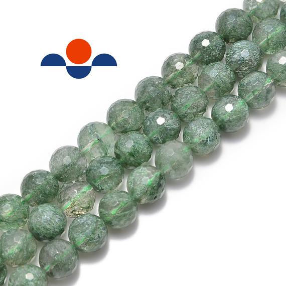 Green Rutilated Quartz Faceted Round Beads 4mm 6mm 8mm 10mm 12mm 15.5'' Strand