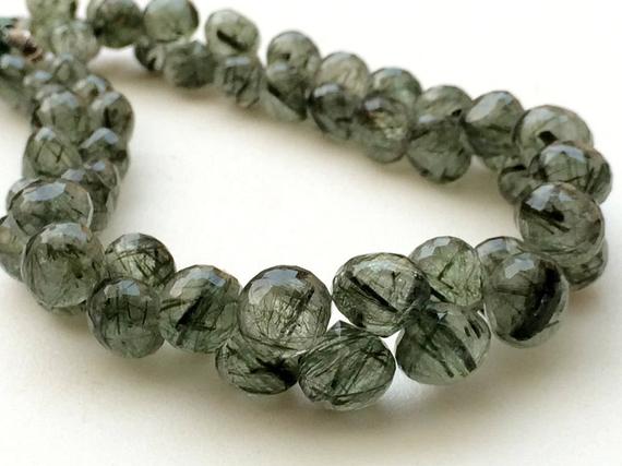 7-8mm Green Rutile Quartz Briolettes, Green Rutiliated Quartz Faceted Onion Beads, Green Rutile For Jewelry (4in To 8in Options) - Krs227