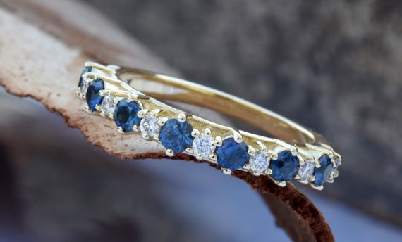 Sapphire Eternity Band-blue Sapphire Engagement Ring-blue Sapphire Band-14k Yellow Gold Ring-women Jewelry-anniversary Ring-multistones Ring