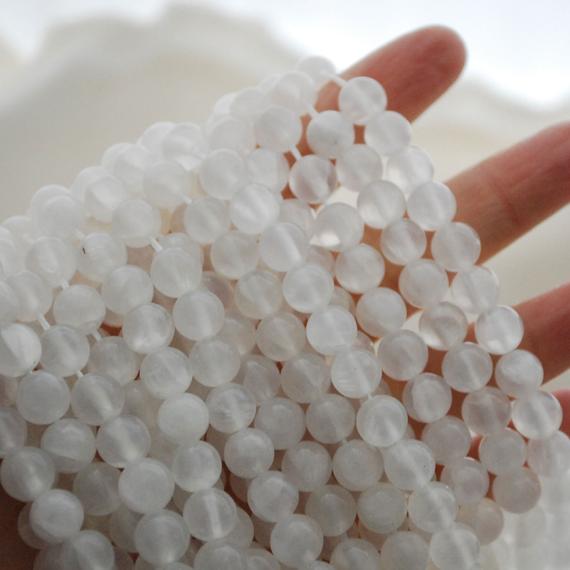 White Selenite Round Beads - 4mm, 6mm, 8mm, 10mm, 12mm Sizes - 15" Strand - Natural Semi-precious Gemstone