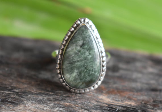 925 Silver Natural Seraphinite Ring-green Seraphinite Ring-silver Ring-ring For Women-seraphinite Design Ring-seraphinite Ring