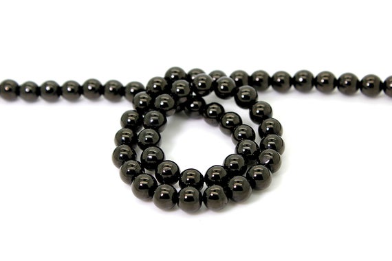 Natural Shungite Beads, Smooth Round Black Shungite Gemstone Beads With Coating - Rn120