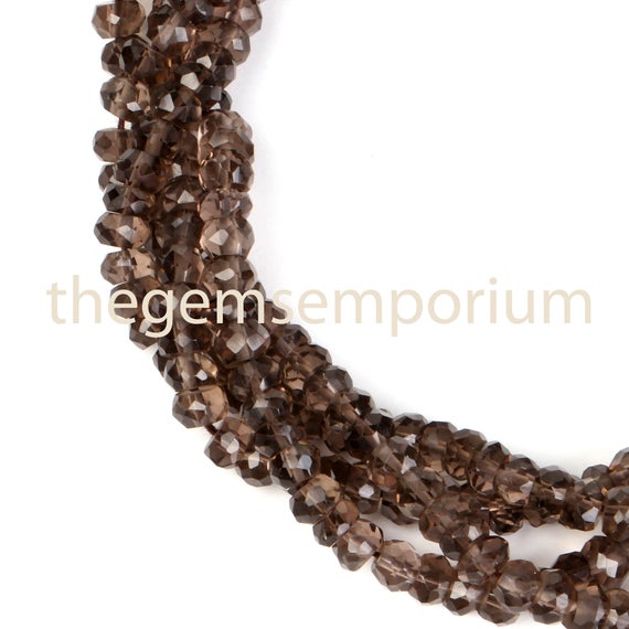 Smoky Quartz Faceted Rondelle Indian Cut, Faceted Rondelle Gemstone Beads, Faceted Indian Cut Natural Gemstone Beads, Aaa Quality
