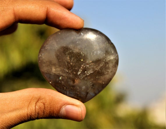Natural Brown Smoky Quartz Spiritual Gemstone Puffy Heart - 45mm Healing Crystal For Meditation & Chakra Balance, Thoughtful Gift