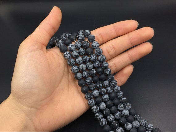 Matte Snowflake Obsidian Beads Frosted Black Snowflake Obsidian Stone Beads 6mm 8mm Round Gemstone Beads Jewelry Making 15.5" Strand
