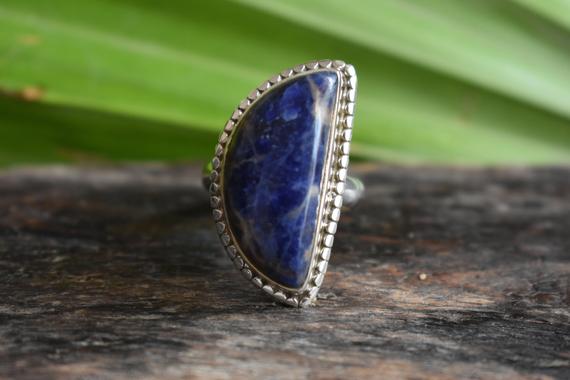 925 Silver Natural Blue Sodalite Ring-blue Sodalite Ring-sodalite Gemstone Ring-drop Shape Ring-sodalite Ring-sodalite Design Ring