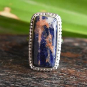 Shop Sodalite Rings! 925 silver natural sodalite ring-blue sodalite ring-sodalite gemstone ring-square shape ring-sodalite ring-sodalite design ring | Natural genuine Sodalite rings, simple unique handcrafted gemstone rings. #rings #jewelry #shopping #gift #handmade #fashion #style #affiliate #ad