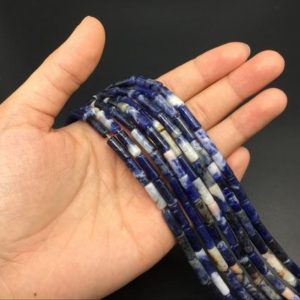 Natural Sodalite Tube Beads Semiprecious Beads Blue Gemstone Round Tube Beads 4x14mm High Quality Jewelry making Supplies bulk wholesale | Natural genuine beads Array beads for beading and jewelry making.  #jewelry #beads #beadedjewelry #diyjewelry #jewelrymaking #beadstore #beading #affiliate #ad