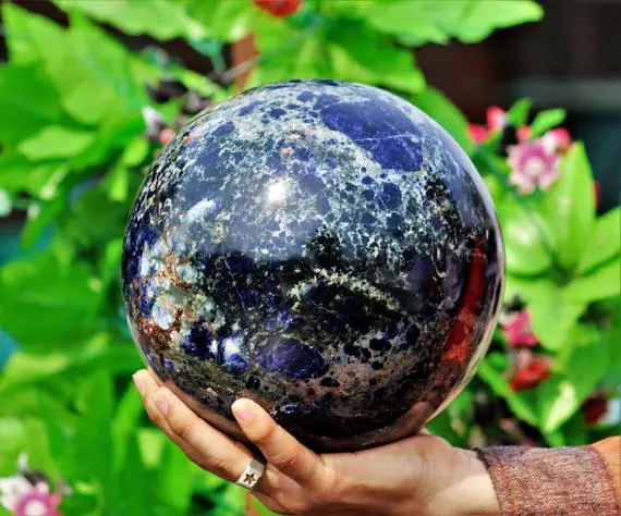 Blue Sodalite Crystal Spiritual Gemstone Sphere - Giant 190mm Healing Rock, Chakra Meditation Decor Gift