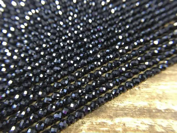 3mm Micro Faceted Spinel Beads Tiny Small Black Spinel Round Beads Black Gemstone Beads Supplies Jewelry Beads 15.5" Full Strand