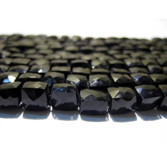 6mm Black Spinel Cube Beads, Natural Black Spinel Faceted Box Beads, Black Spinel For Necklace, Black Spinel Box Beads (4in To 8in Options)