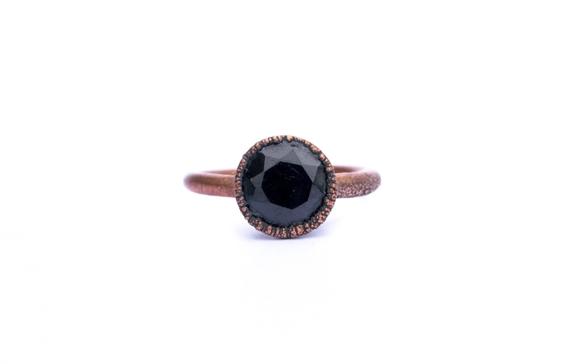 Sale Black Spinel Ring | Black Spinel Crystal Ring | Electroformed Spinel Ring | Spinel Crystal Jewelry