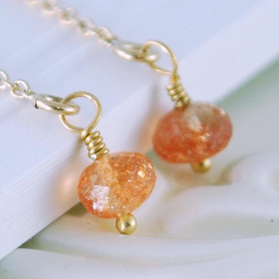 Sunstone Earrings, Gemstone Threaders, Simple And Delicate, Sterling Silver Or Gold Jewelry, Gold Threader Earrings, Made To Order