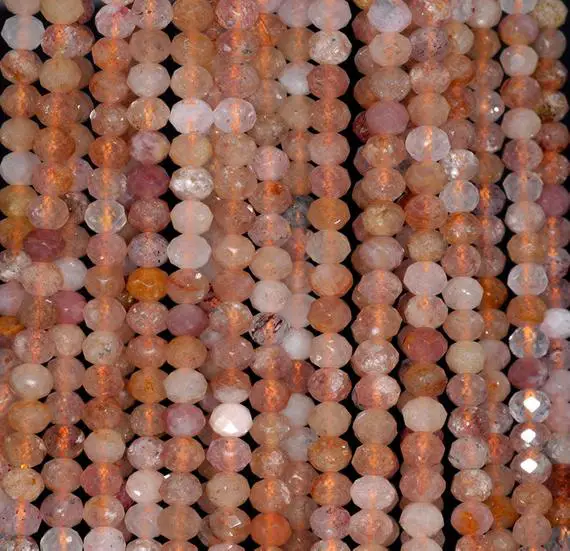 5x4mm Sunstone Gemstone Orange Grade A Fine Faceted Cut Rondelle  Loose Beads 15.5 Inch Full  Strand (80002465-794)