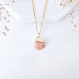 Sunstone Necklace Natural Sunstone Pendant Necklace Raw Sunstone Jewelry Raw Stone Necklace Raw Crystal Necklace | Natural genuine Sunstone necklaces. Buy crystal jewelry, handmade handcrafted artisan jewelry for women.  Unique handmade gift ideas. #jewelry #beadednecklaces #beadedjewelry #gift #shopping #handmadejewelry #fashion #style #product #necklaces #affiliate #ad