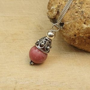 Rare Thulite Cone Pendant Necklace. Reiki Jewelry. Minimalist Bali Silver Rozalite Pendant Uk. 10mm. Gift For Her Rare Thulite Cone Pendant Necklace. Reiki Jewelry. Minimalist Bali Silver Rozalite Pendant Uk. 10mm. Gift For Her