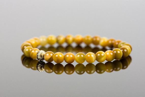 Tiger's Eye Bracelet, Yellow Gemstone Handmade Jewelry, Unique Gift For Wife